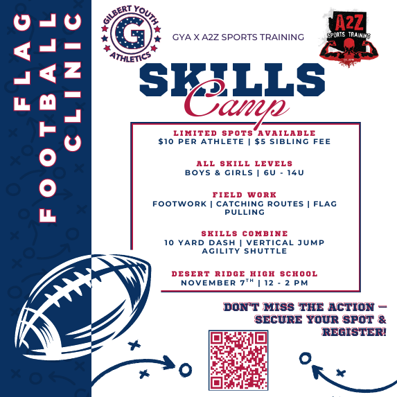 GYA x A2Z Flag Football Skills Camp flyer, Nov 7 at Desert Ridge High School