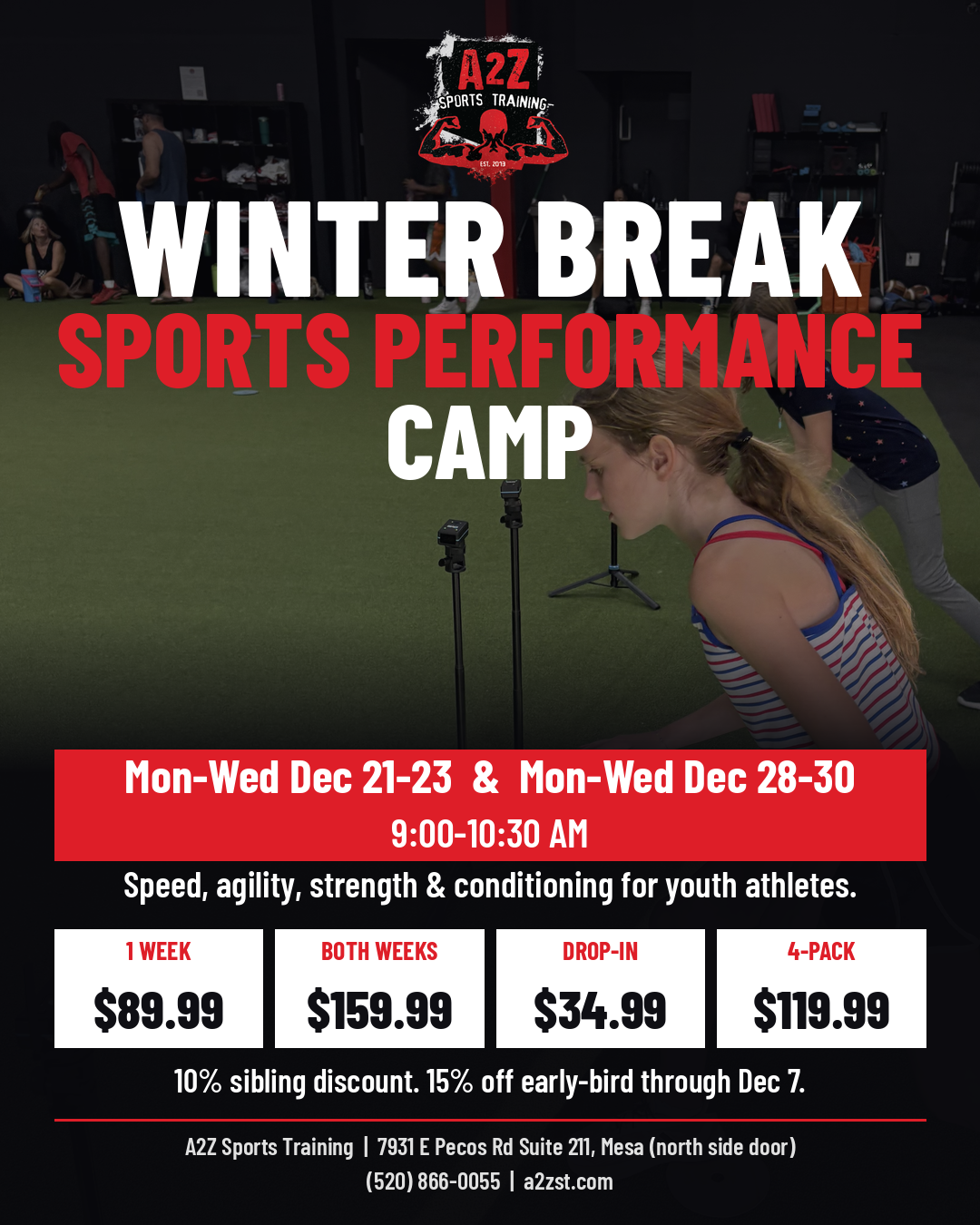 Winter Break Sports Performance Camp flyer, A2Z Sports Training Mesa AZ